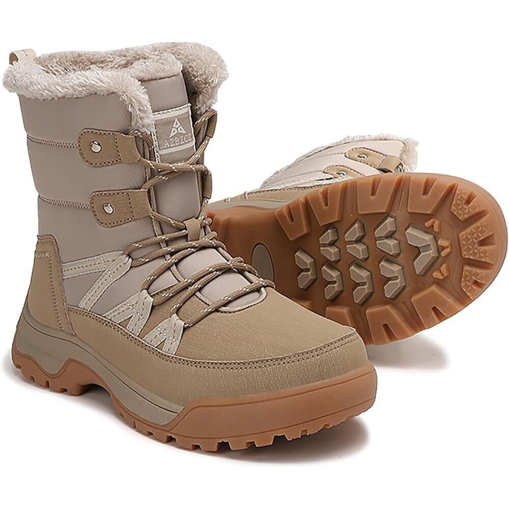 Women Anti Slip Snow Boots Fur Lined Warm Comfortable Tan Winter Shoes USA Pro
